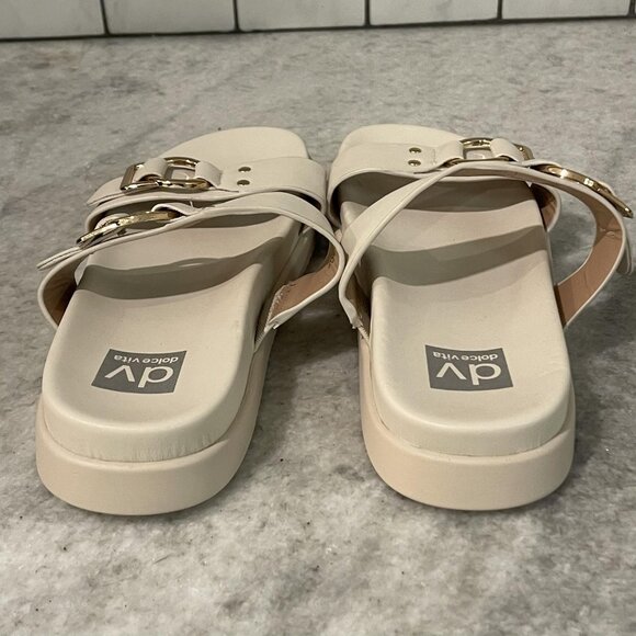 Dolce Vita Sandals Shoes Womens Size 8 Cream Unique Strap Buckle Slide NWOB - Picture 6 of 9